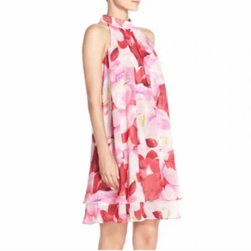 ✨💥⚡️ Eliza J. NEW Chiffon Pink & Cream Floral Print Halter Neck Dress - Picture 3 of 11